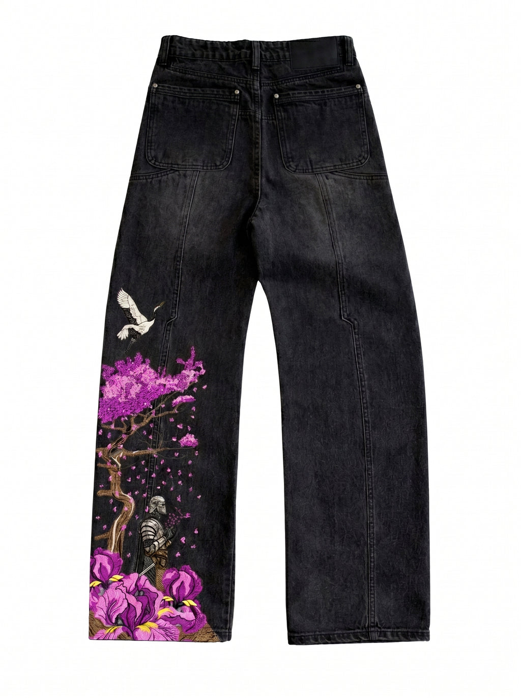 Crimson Sakura Embroidered Denim