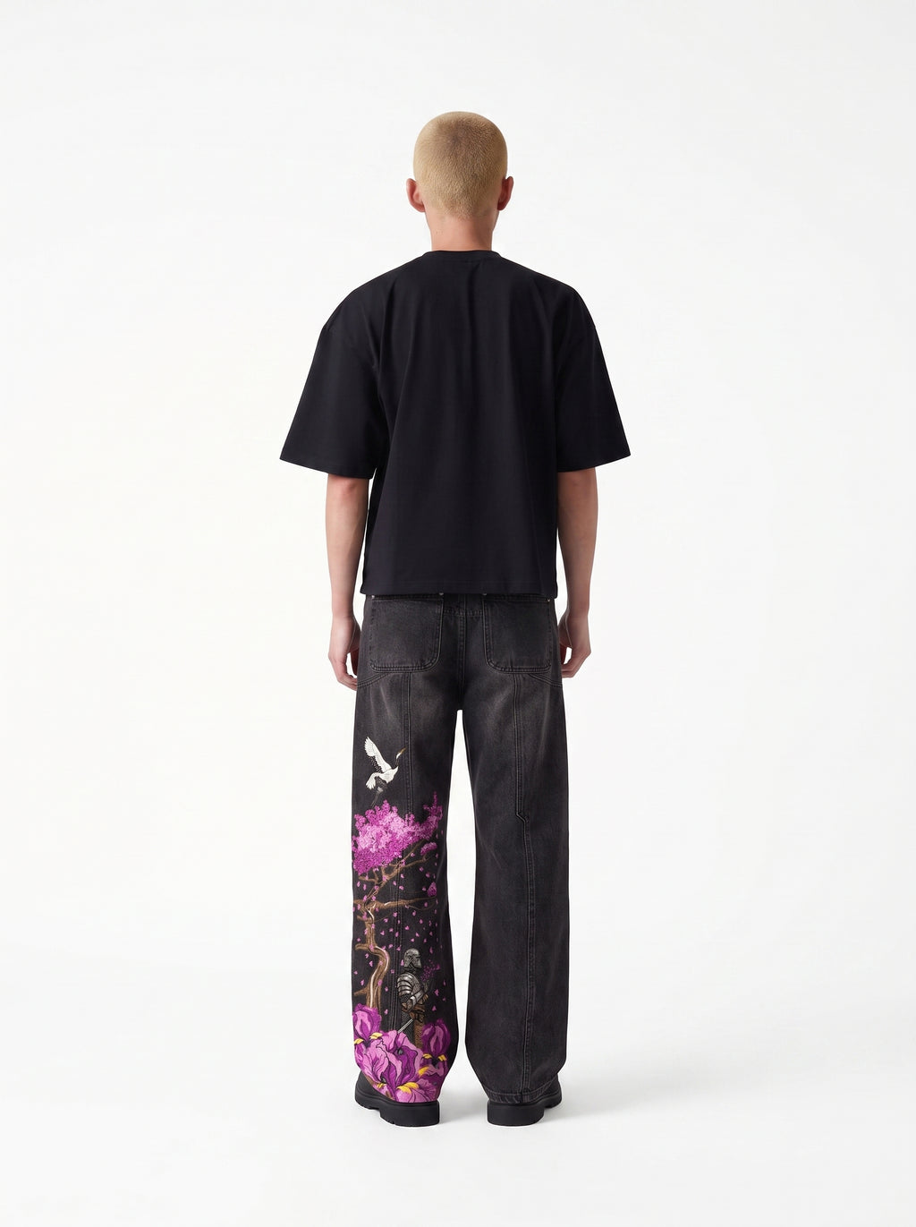 Crimson Sakura Embroidered Denim