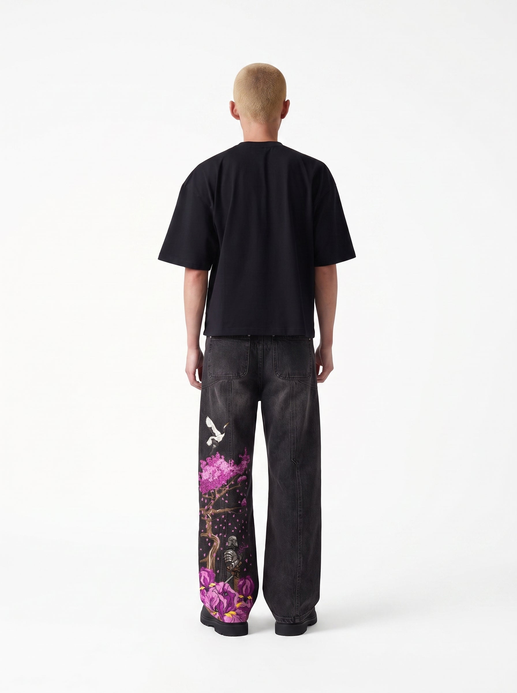Crimson Sakura Embroidered Denim