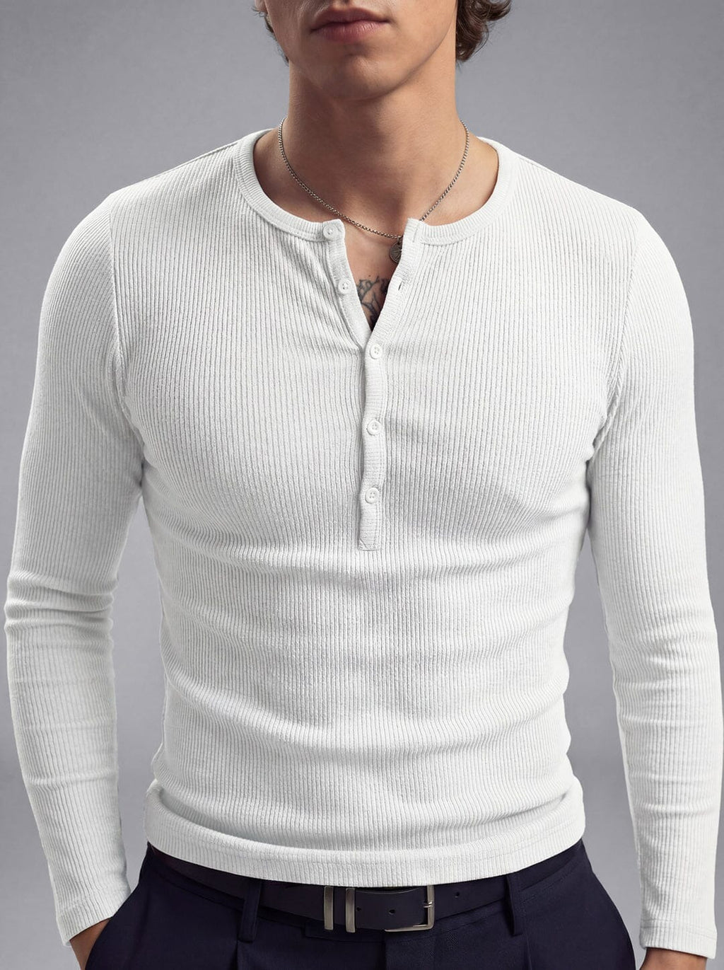 White Henley Long Sleeve Tee