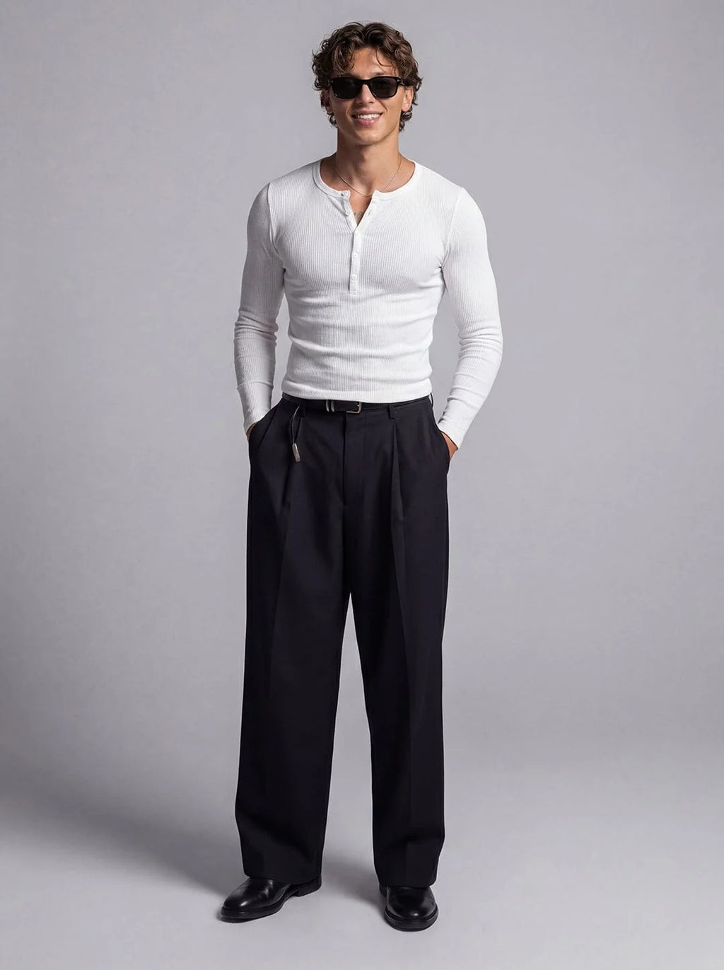 White Henley Long Sleeve Tee
