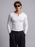 White Henley Long Sleeve Tee