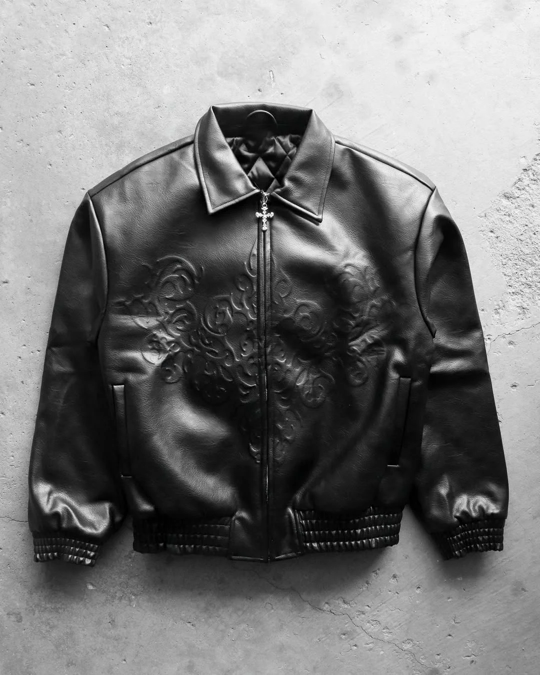 Noir Crest Leather Bomber